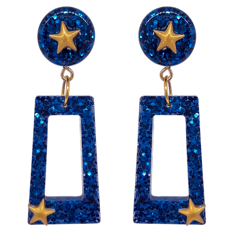 1970's Blue Glamrock Disco Retro Style Earrings by Atomic Cat