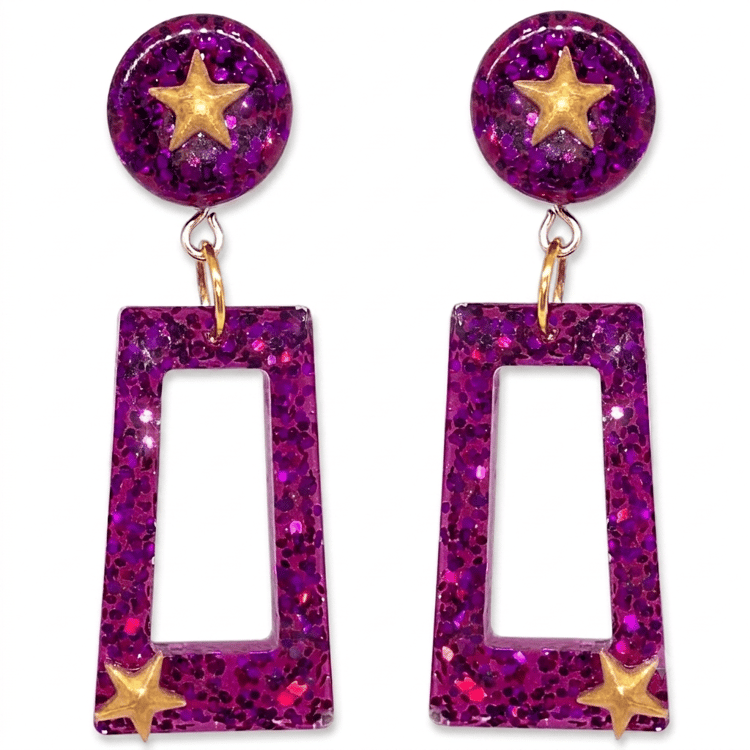 1970's Magenta Glamrock Disco Retro Style Earrings by Atomic Cat