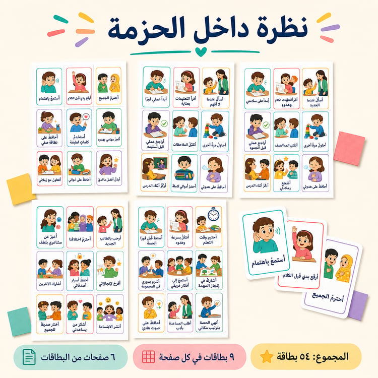 بطاقات قواعد صفّنا – ٥٤ بطاقة جاهزة للطباعة