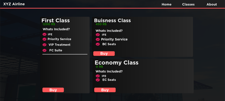 Roblox airline UI