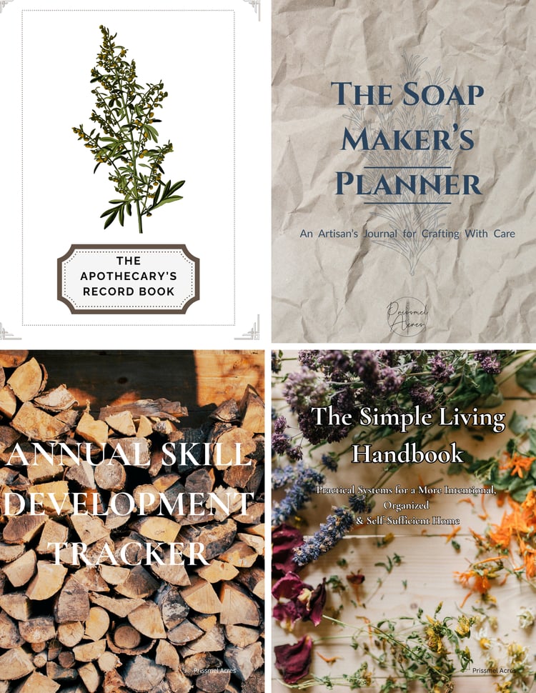 Herbal and Homemade Skills Bundle printable resources for traditional skills, simple living, soap making, herbal record keeping, and household self-sufficiency