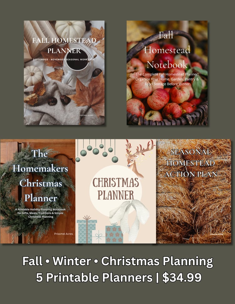 Seasonal Homestead Planner Bundle printable with fall homestead planner, fall notebook, Christmas planner, and seasonal action plan for homestead organization