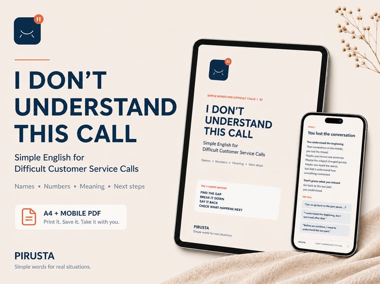 I Don’t Understand This Call simple English customer service guide by PIRUSTA Publishing