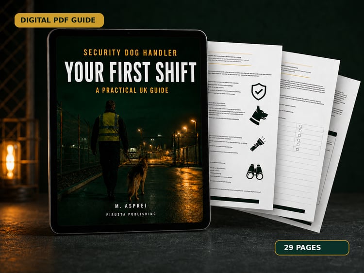 Security Dog Handler Your First Shift practical UK guide by PIRUSTA Publishing