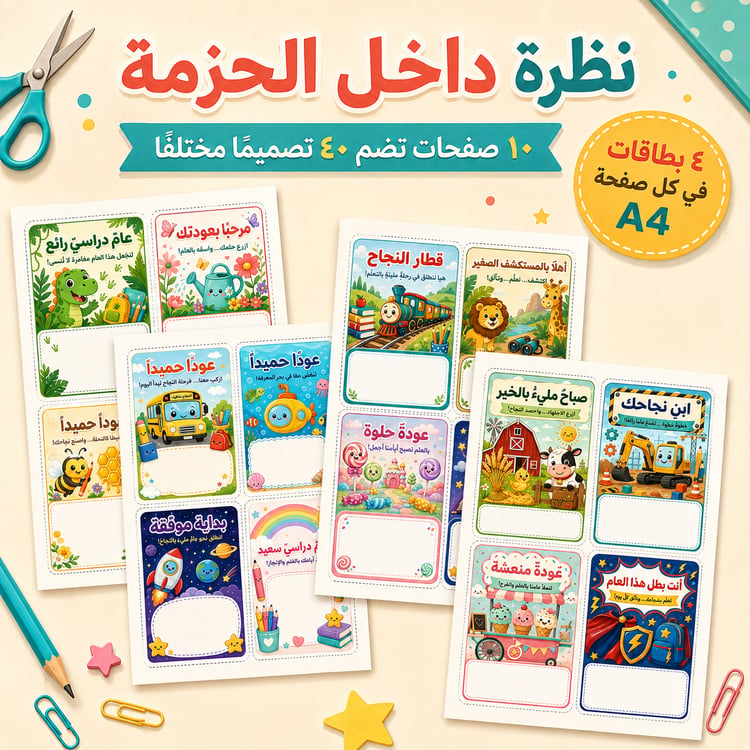 توزيعات العودة إلى المدرسة – ٤٠ تصميمًا جاهزًا للطباعة