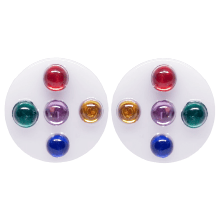 Retro 1980's White Earring with Coloured Jewel Studs Atomic Cat