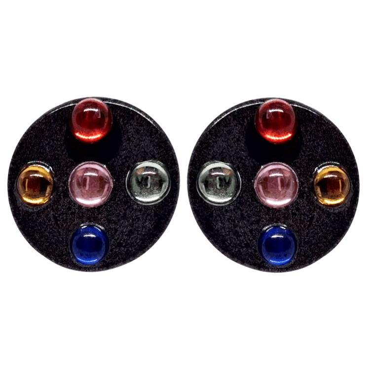 Retro 1980's Black Earrings with colourful Rhinestone studs by Atomic Cat