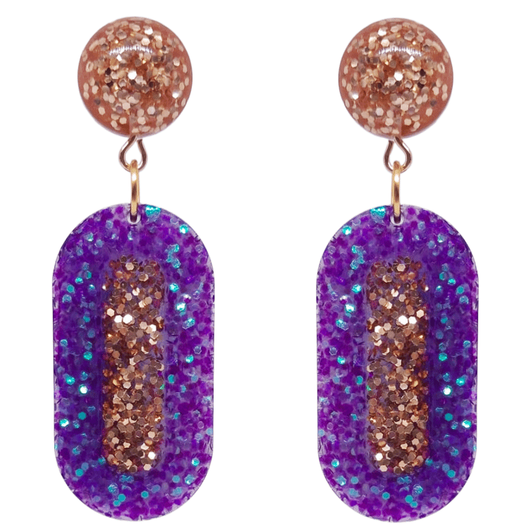 1970's Retro Disco Glitter Earrings Purple Gold by Atomic Cat