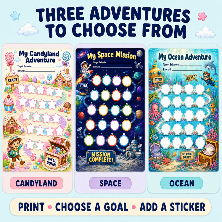 3 Fun Printable Reward Charts for Kids | Candyland, Space & Ocean