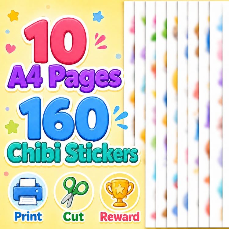 Chibi Reward Stickers for Kids – 160 Printable Stickers