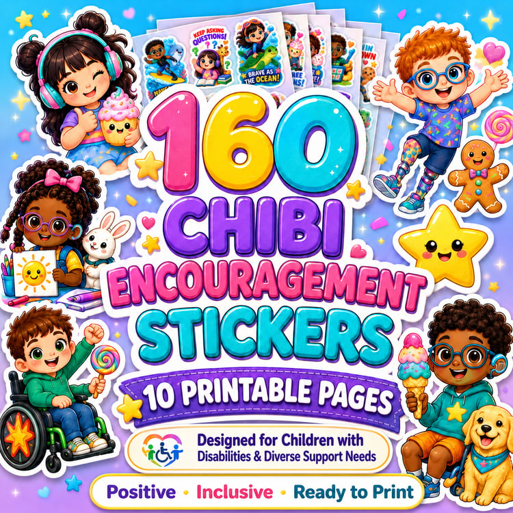 160 Chibi Encouragement Stickers for Children with Disabilities
