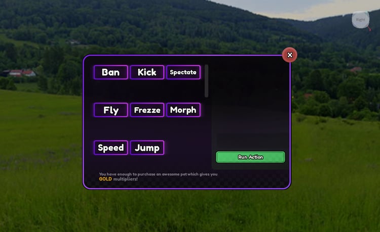 Roblox admin control panel GUI