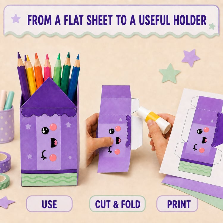 Printable Pencil Holder Craft for Kids