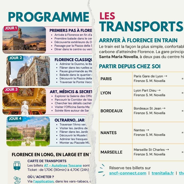 Extrait des pages Programme et Les transports des guides Le Détour