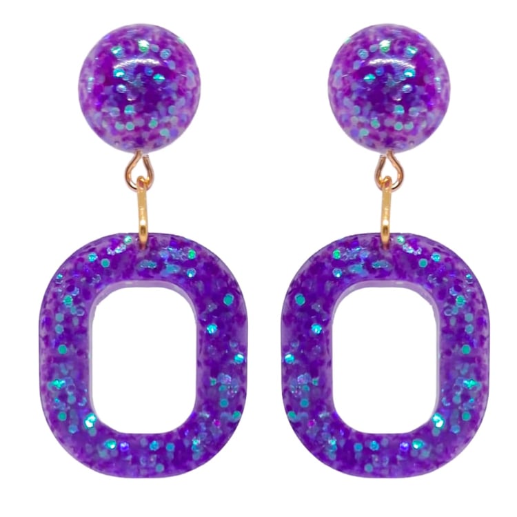1970's Style Glitter Sparkle Earrings in Purple by Atomic Cat