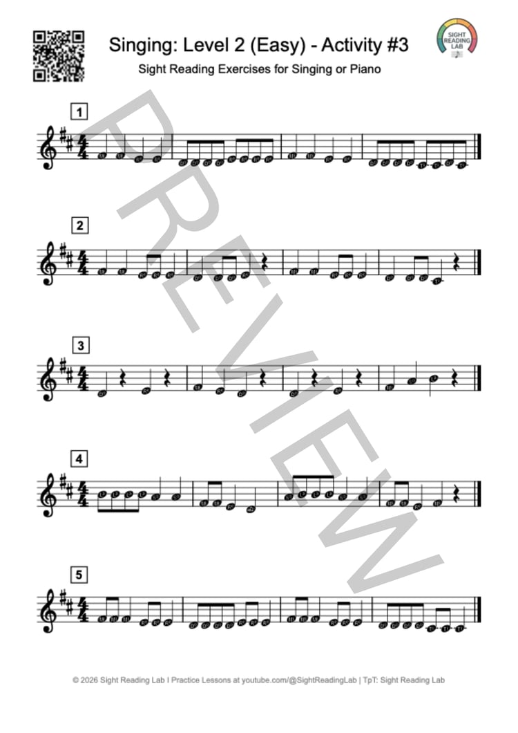 Preview of sheet music available for download through Sight Reading Lab