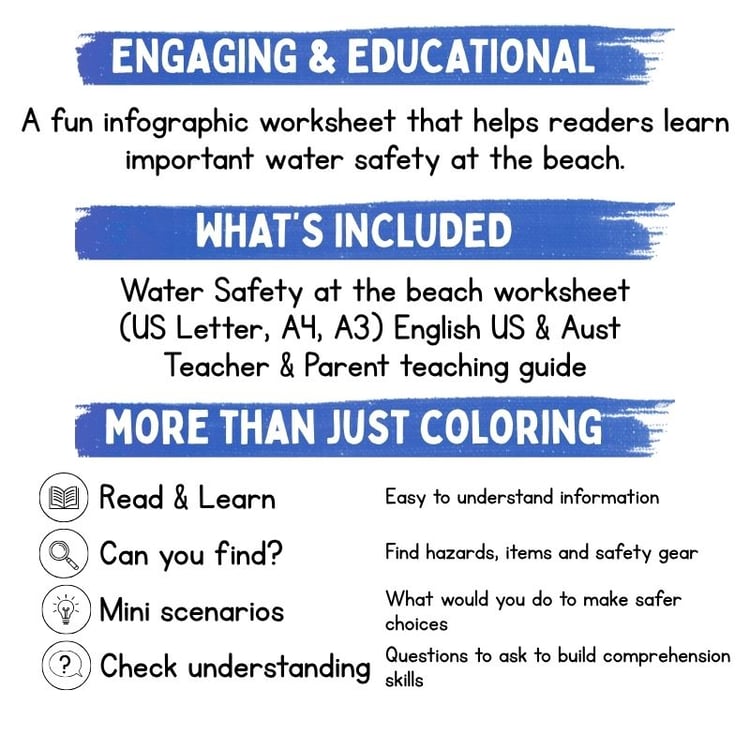 At the beach water safety worksheet placemat