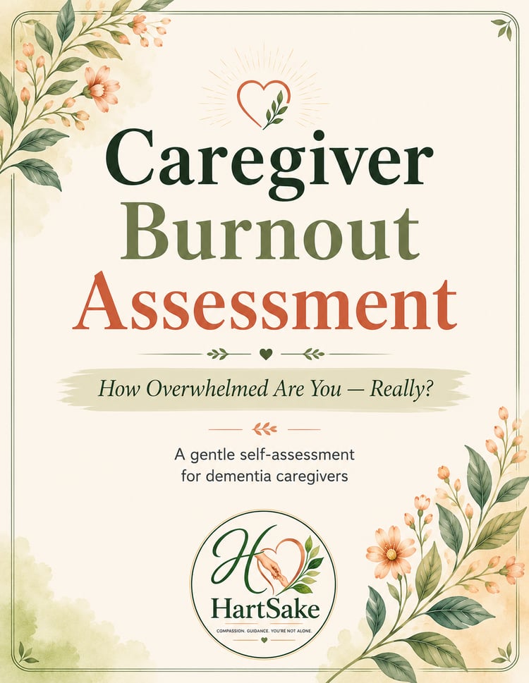 Caregiver Burnout Assessment to help dementia caregivers recognize signs of caregiver stress, emotional exhaustion, and burnout while identifying when they may need more support and self-care.
