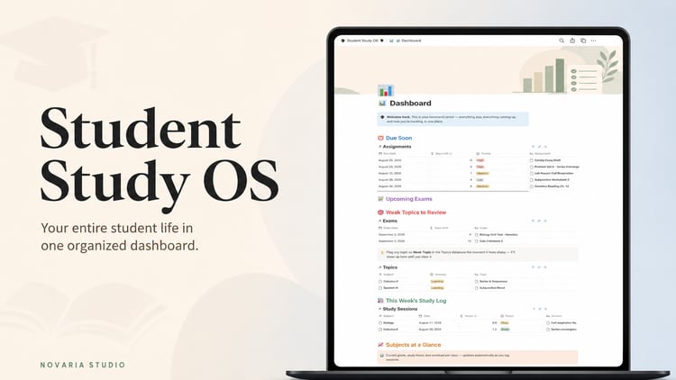 Student Study OS Notion template dashboard preview