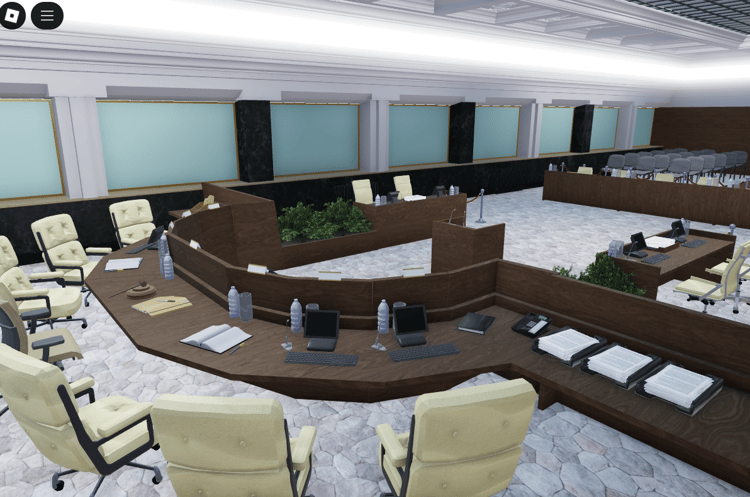 Roblox detailed Serbian courtroom interior