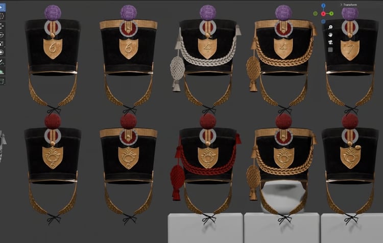 Detailed Neapolitan Napoleonic headgear with gold cords