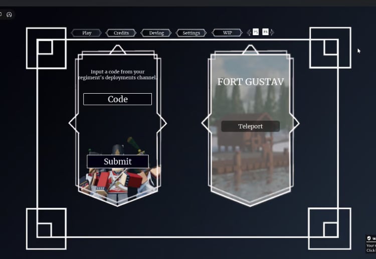 Napoleonic Wars Roblox main menu with deployment and teleport systems