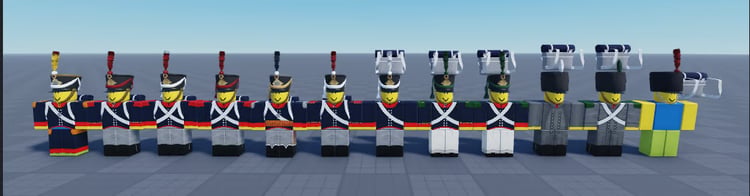 Mecklenburg soldiers with historical uniforms and headgear
