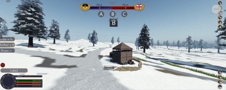 Roblox Napoleonic winter battlefield with snowy forests and river crossing