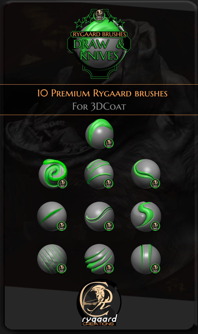 Rygaard Draw and Knives brush pack contains 10 different brushes