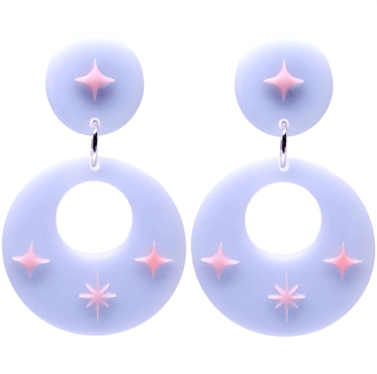 Retro Vintage Style Blue Hoop Earrings with Pink Starburst by Atomic Cat