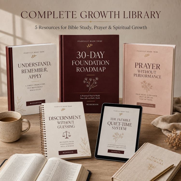 Fearfully Made Tribe Complete Growth Library bundle with five Christian digital resources for Bible study, prayer, discernment and spiritual growth.