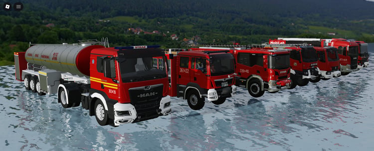 Detailed Roblox fire truck collection with seven vehicle models