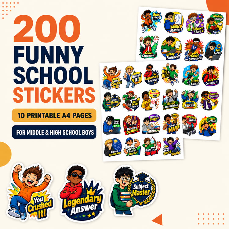 Motivate Teen Boys Without the Eye Rolls | 200 Funny Printable Encouragement Stickers