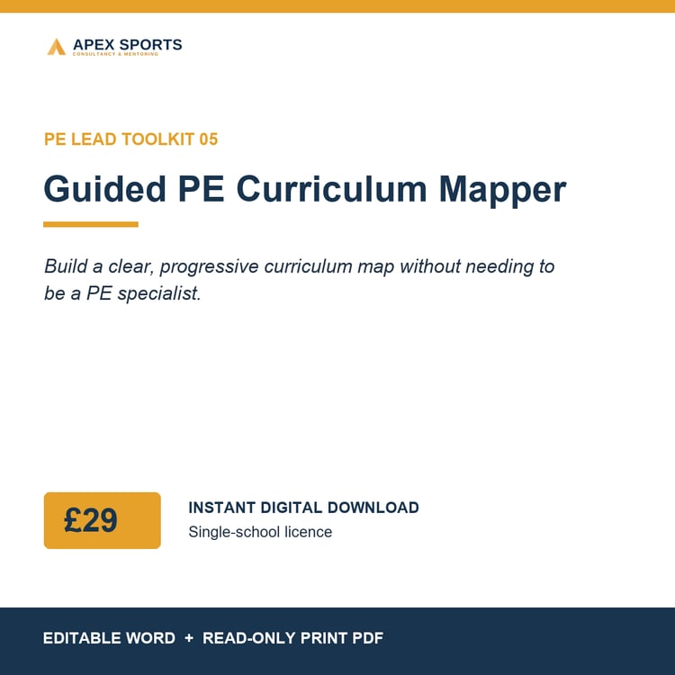 APEX Guided PE Curriculum Mapper for planning coherent primary PE coverage and progression.