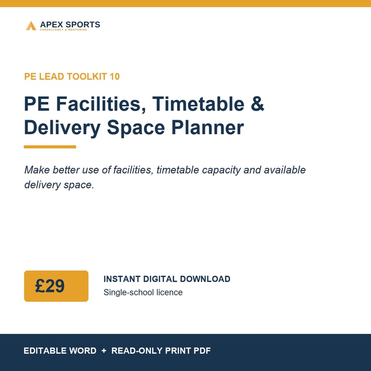APEX PE Facilities, Timetable and Delivery Space Planner for effective primary PE organisation.