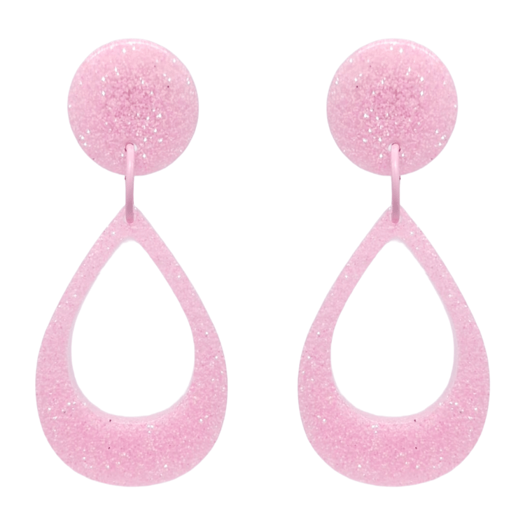 Retro Sixties 1960's Style Open Pink Teardrop Dangle Earrings by Atomic Cat