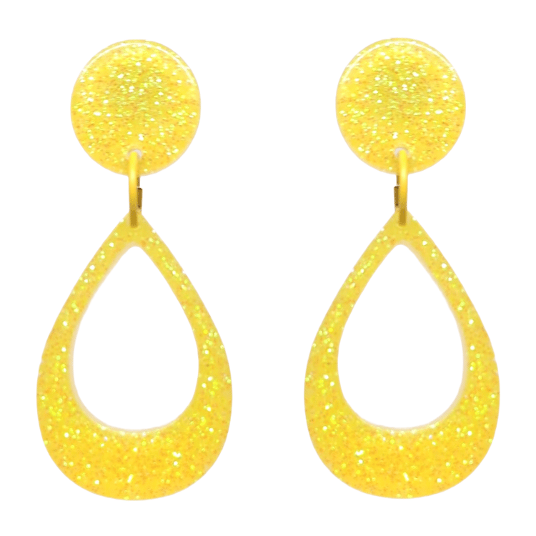Retro Sixties 1960's Style Open Yellow Teardrop Dangle Earrings by Atomic Cat
