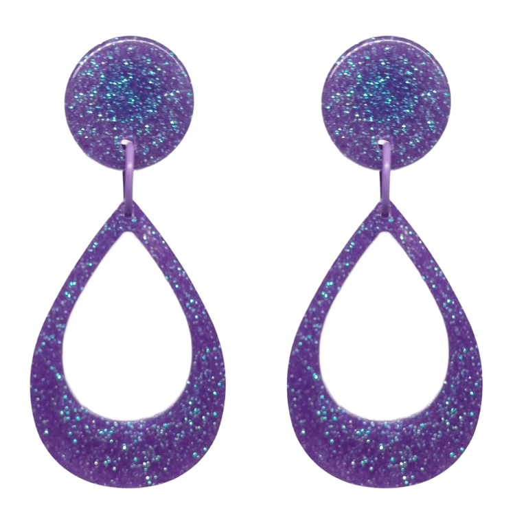 Retro Sixties 1960's Style Open Purple Teardrop Dangle Earrings by Atomic Cat