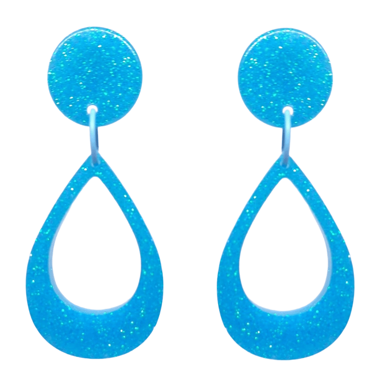 Retro Sixties 1960's Style Open Turquoise Teardrop Dangle Earrings by Atomic Cat