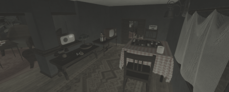 Detailed vintage social club interior with classic decorations