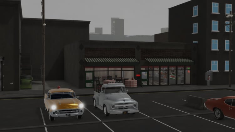 Philadelphia 1970s Roblox city roleplay map at night