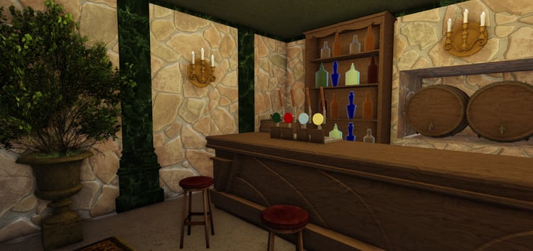 Traditional Tuscan Italian restaurant exterior and interior design in Roblox