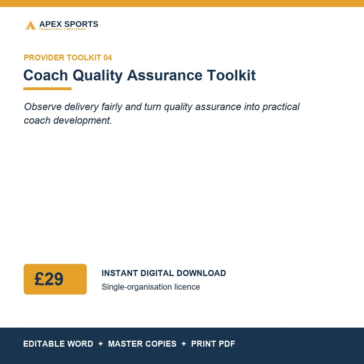 APEX Coach Quality Assurance Toolkit digital toolkit for coaches and sport providers.