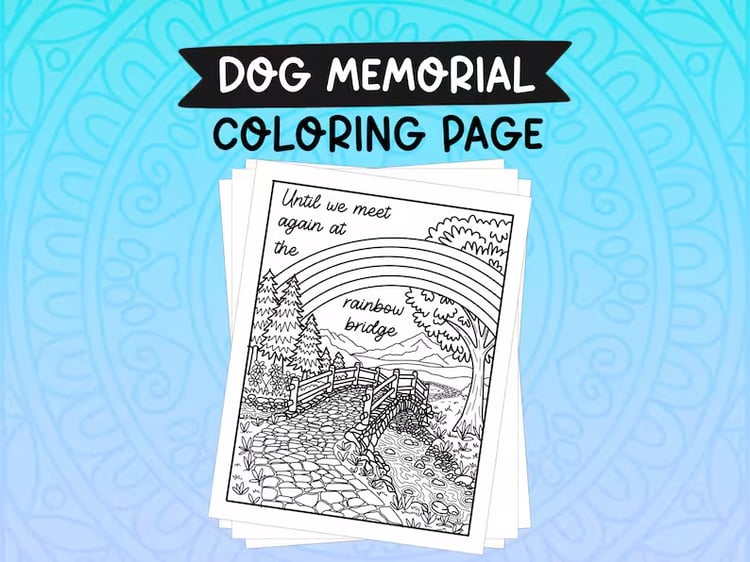 Rainbow Bridge Coloring Page Pet Loss Memorial | Instant Download