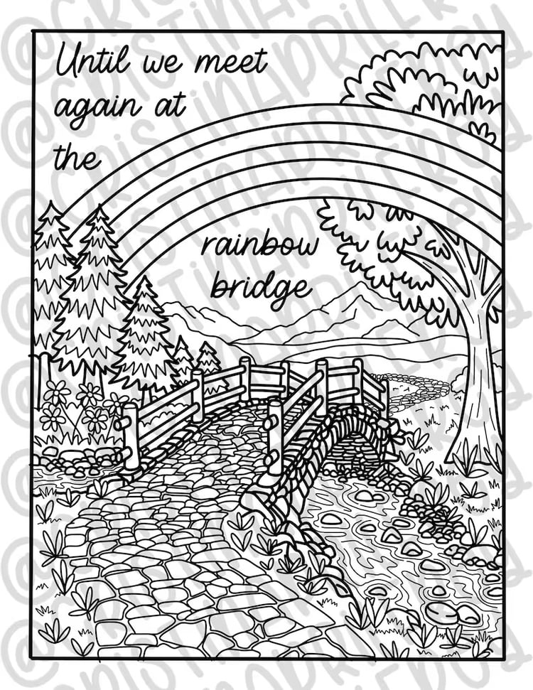 Rainbow Bridge Coloring Page Pet Loss Memorial | Instant Download