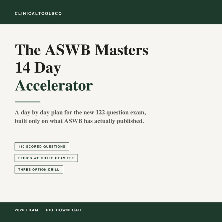 Cover of ASWB Masters 14 Day Accelerator 2026, LMSW Study Plan