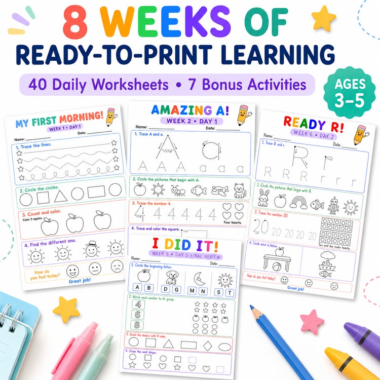 No More Morning Prep — 8 Weeks of Preschool Morning Work for Ages 3–5