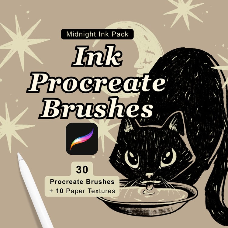 Midnight Ink Procreate ink brushes for expressive linework, tattoo designs, comics and illustration