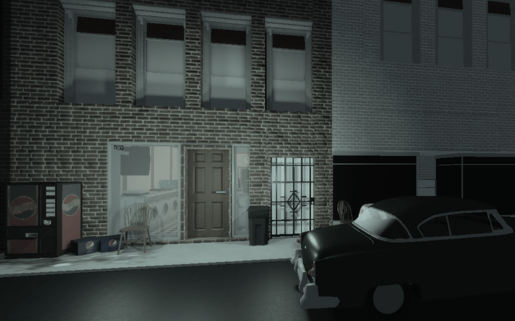 Vintage Roblox laundromat exterior