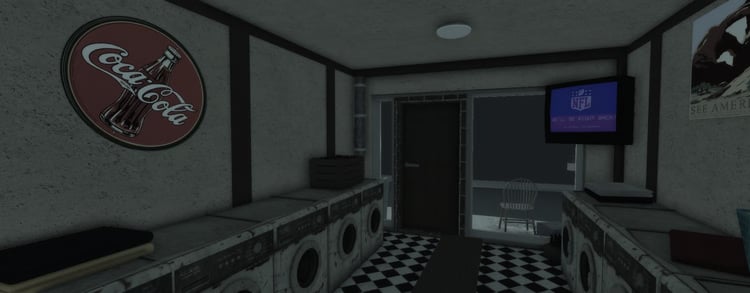 Detailed laundromat interior with machines